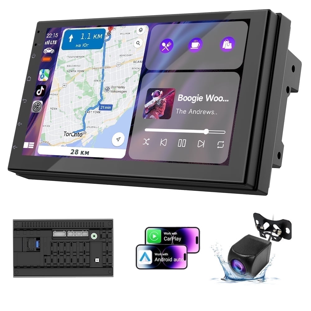 Haudio 7" Android Car Stereo with Wireless Carplay, Android Auto Touchscreen Car Radio, HD Backup Camera,Voice Control Car Audio