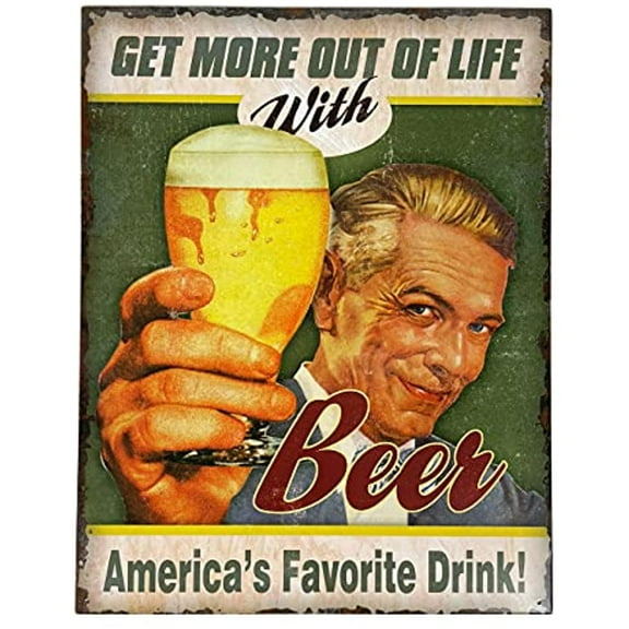 Urbalabs Get More Out Of Life With Beer Mancave Metal Tin Bar Decor Signs Decoration 12 x 16 inch Metal Sign for Bedroom Garden Patio Wall Art 12x 16 Home Decor Made In USA
