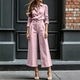thumbnail image 7 of Mifsaly Dressy 2 Piece Sets for Women Long Sleeve Button Down Shirt and High Waisted Wide Leg Pants Elegant Business Casual Work Office Matching Outfits with Pockets Pink,XL, 7 of 7