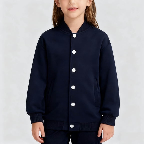 dazeni Boys Girls Varsity Jacket Solid Clole Crewneck Baseball Jacket Casual Button Down Bomber Coat School Uniform with Pockets