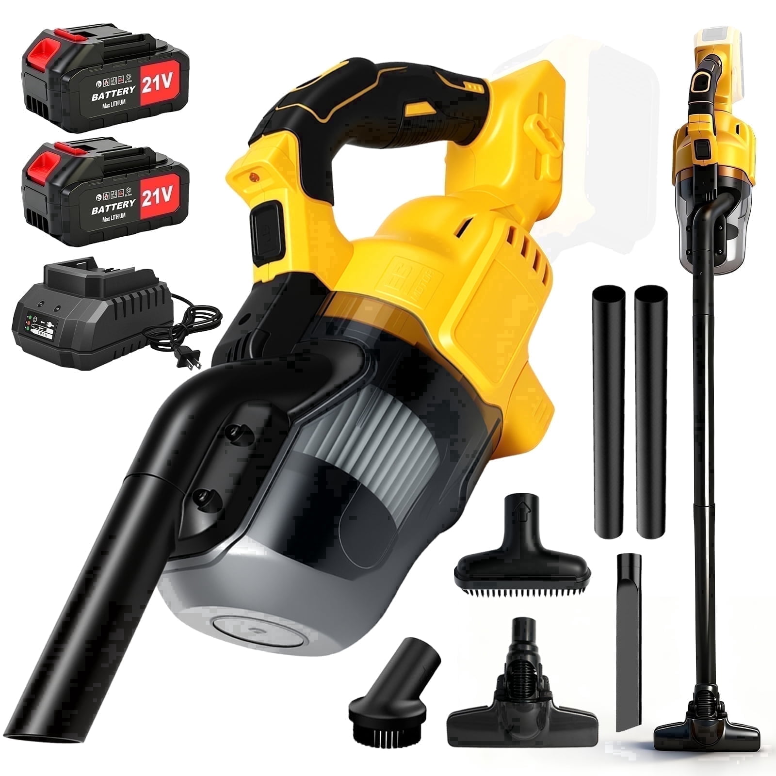 Cordless Vacuum Cleaner for Makita 18V Battery, 5-in-1 handheld vacuum with 2×4.0Ah Battery and Charger for Car Floor Carpet, Yellow