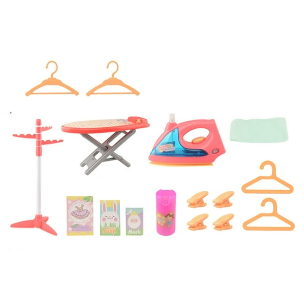 Juego de lavandería de simulación, juego de simulación, plancha y perchas para el hogar, juguetes de lavandería con tabla de planchar para regalo de