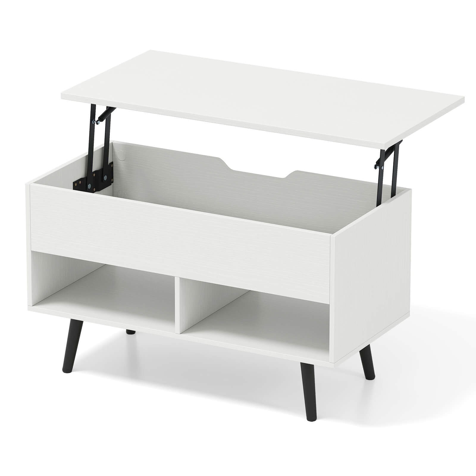Costway 31.5" Lift Top CoffeeTable ModernTable with Hidden Compartment Wood Legs For Home White