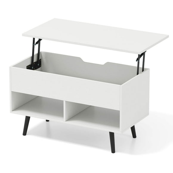 Costway 31.5" Lift Top CoffeeTable ModernTable with Hidden Compartment Wood Legs For Home White