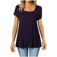 thumbnail image 1 of JUNWELL Blouses d'Été Tendance pour Femmes Col Carré Manches Courtes Tunique Décontractée Couleur Unie Plissée Évasée Bleu m, 1 of 6