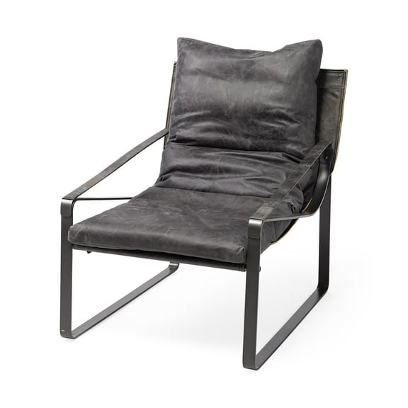 MercanaHornet II Black Leather Body Metal Frame Accent Chair