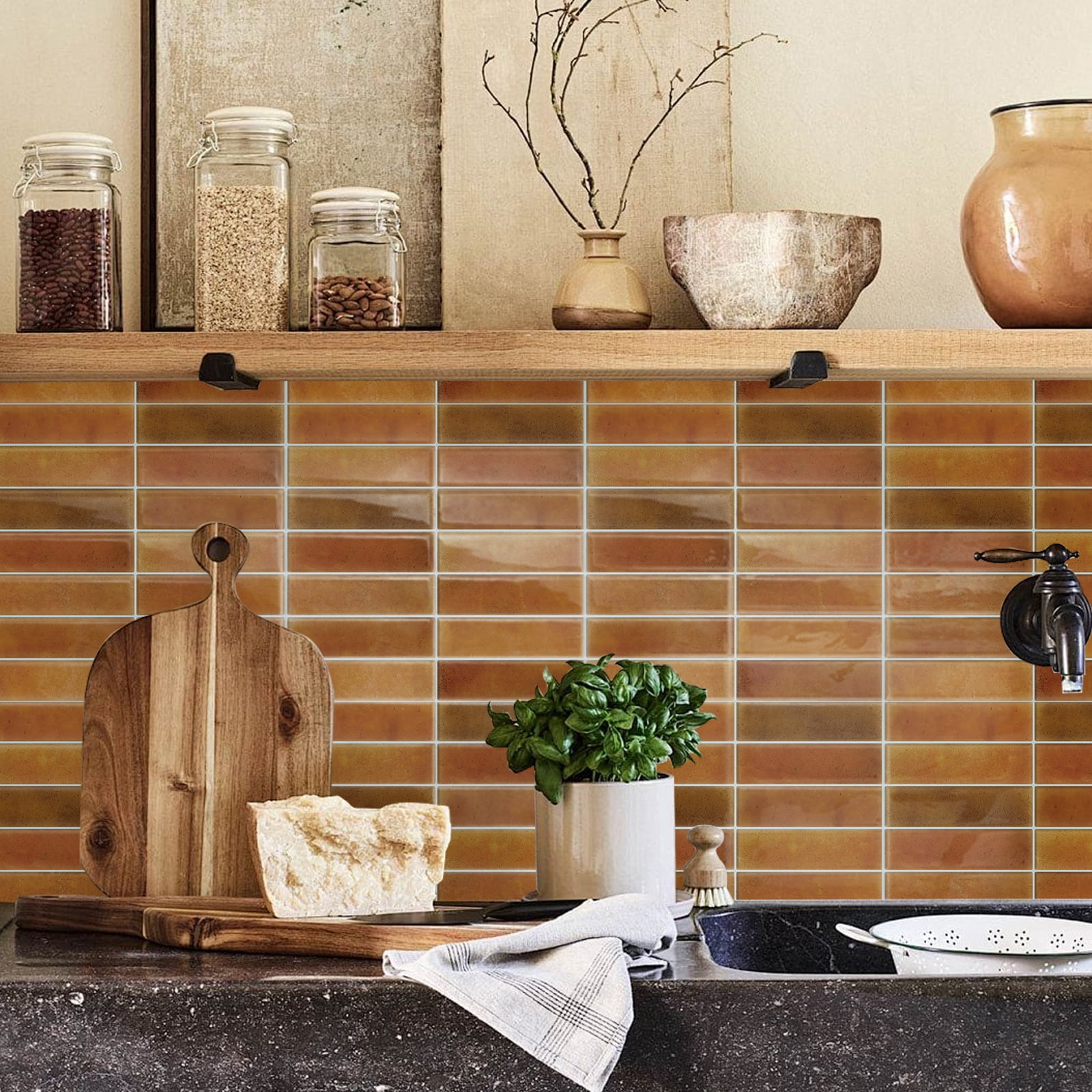 DEWOO 10 Sheet Peel and Stick Backsplash Tile,3D Self Adhesive Wall Tiles Stick on Backsplash for Kitchen,Bathroom,Camper (12"×12",Orange)