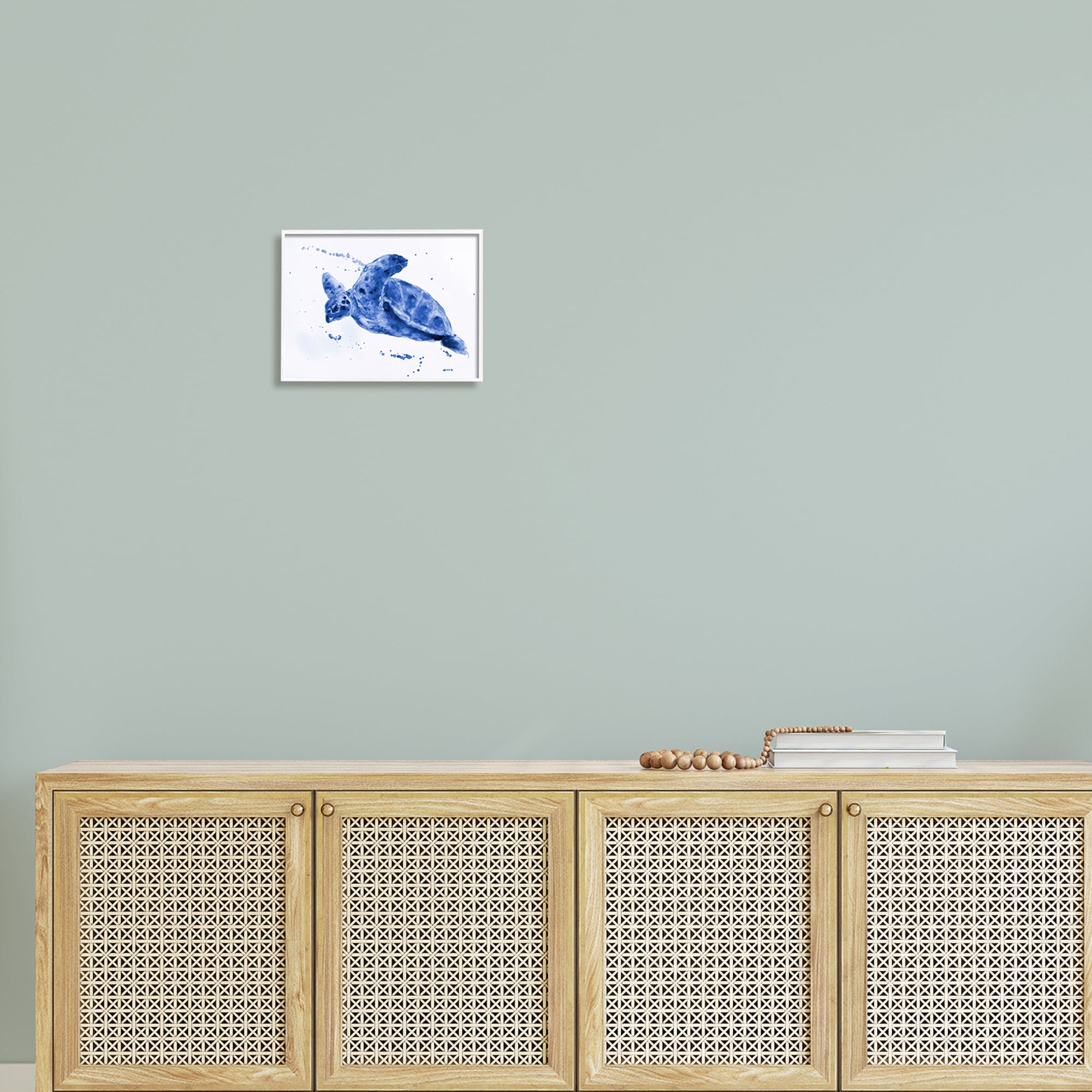 Stupell Industries Blue Sea Turtle Splashing Water Bubbles Design Framed Wall Art, 14 x 11, Design by Patti Mann