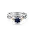 thumbnail image 3 of Gem Stone King 925 Sterling Silver and 10K Yellow Gold Blue Sapphire and White Lab Grown Diamond Bridal Ring Set for Women (0.83 Cttw, 5MM Cushion Cut, Available in Size 5,6,7,8,9), 3 of 6
