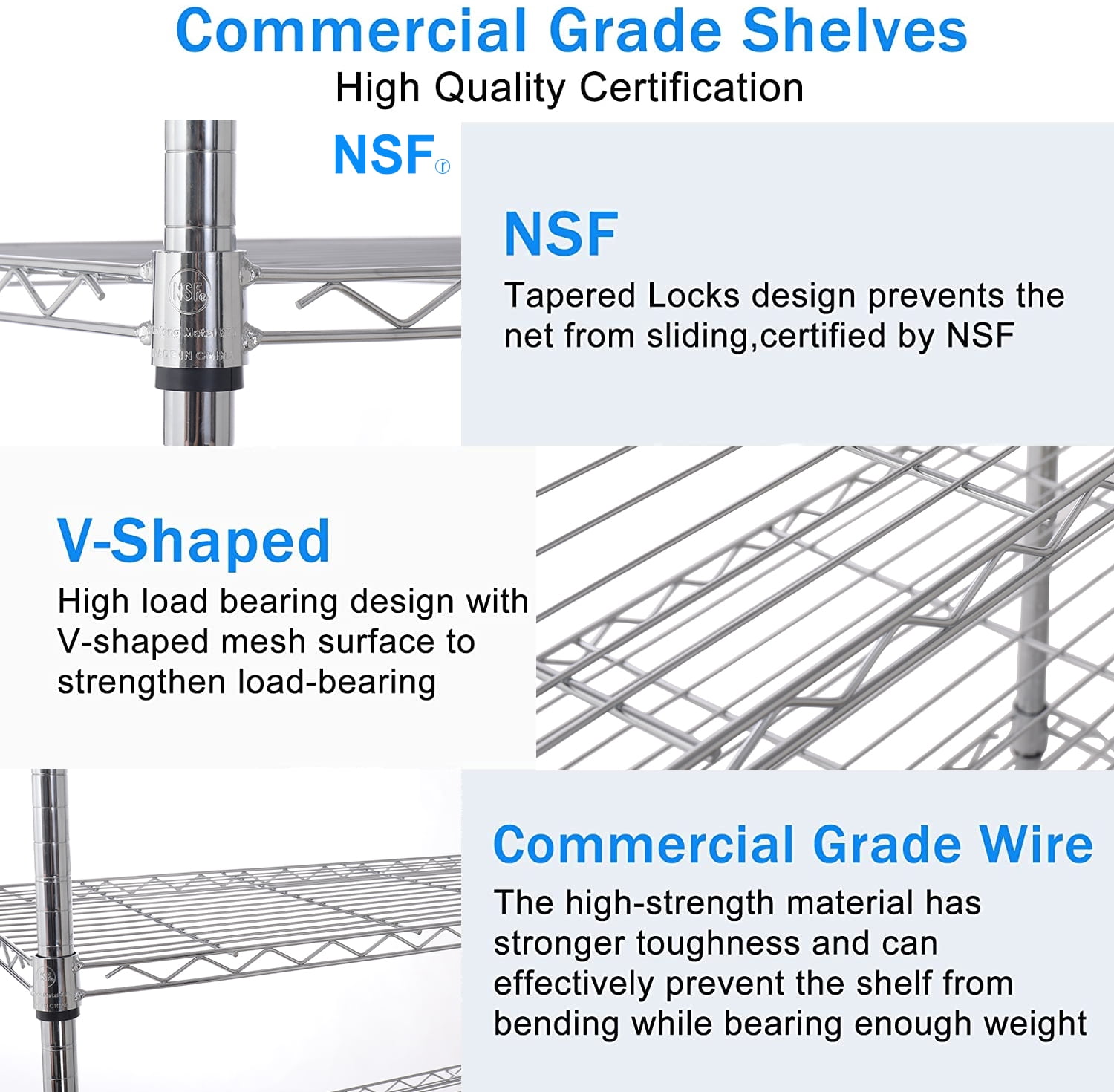 Miniyam NSF Wire Shelving Unit, 5 Tier 750lbs Capacity Storage Adjustable Rack with Wheels for Closet Kitchen, Chrome