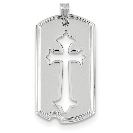 Cut Out Cross - Sterling Silver Polished Dog Tag with Cut Out Cross Pendant Necklace Chain Included