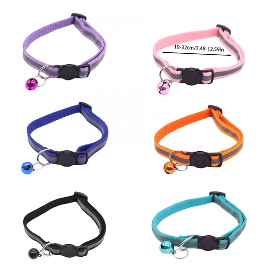 GASTROPOD 6 Pack Reflective Cat Collar Breakaway with Bell, Personalized Kitten Collars, Adjustable Safety Buckle Collar for Dogs and Cats (Adjust Size: 7.5-12.6In)
