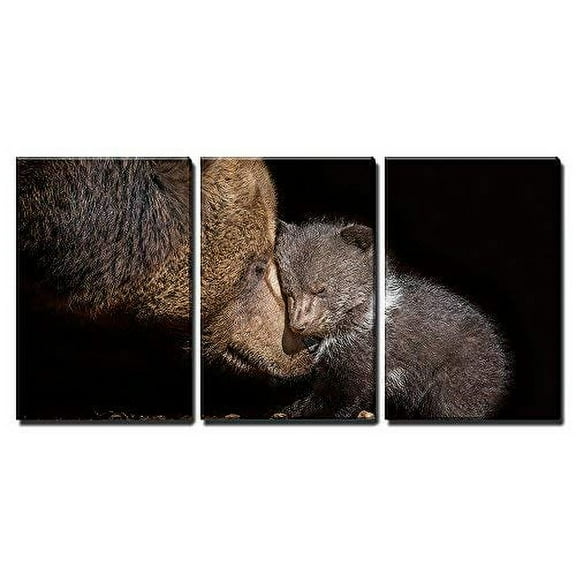 wall26 - 3 Piece Canvas Wall Art - Brown Bear - Ursus Arctos - Modern Home Art Stretched and Framed Ready to Hang - 16"x24"x3 Panels
