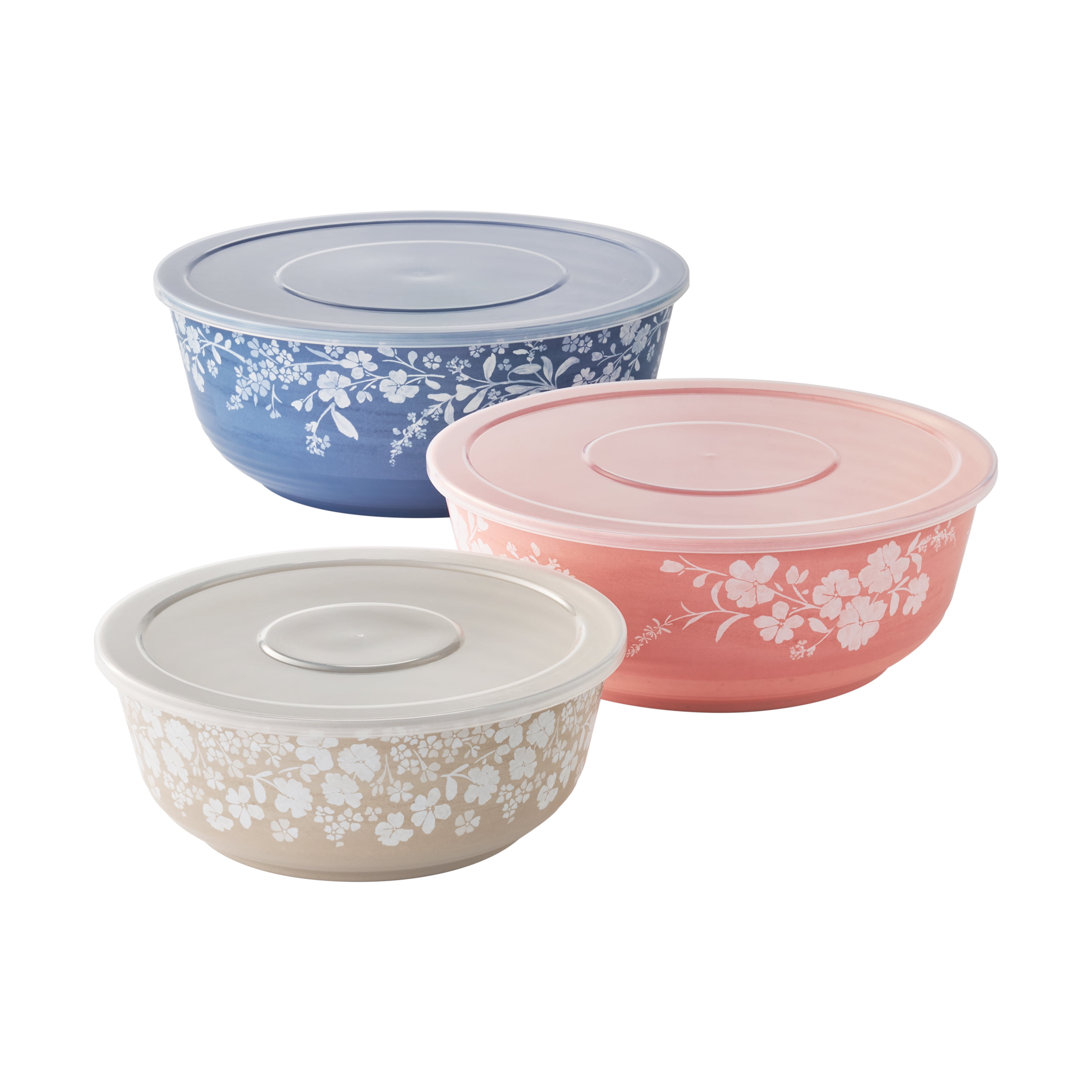 The Pioneer Woman Daisy 6-Piece Bamboo Melamine Bowl Set with Lids, Multicolor