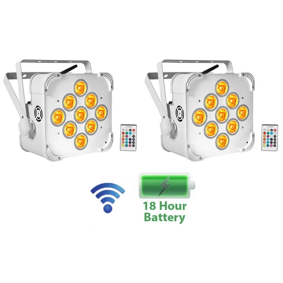 2) Rockville BEST PAR 60 White Rechargeable Wash Up-Lights Wireless DMX RGBWA UV