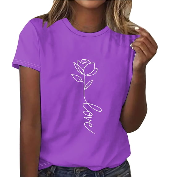 Fartey Valentines Day Shirts for Women Trendy Rose Graphic Tees Soft Comfy Crew Neck Holiday T Shirts Casual Loose Short Sleeve Tops Valentines Gift Tshirt 2025 Purple S-3XL