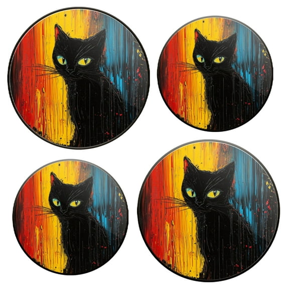 Burner Covers for Electric Stove Set of 4 for Range Accessories, Expressionist Style Yellow Eyes Black Cat Gas Stove Top Covers for Expanding Counter Space