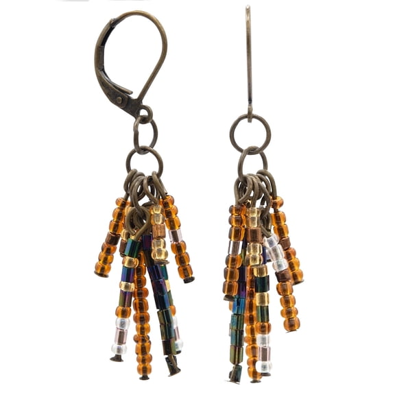 Bohemian Multicolor Seed Bead Dangle Earrings - 2 Inch Boho Fringe Drop Earrings Jewelry