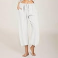 thumbnail image 2 of Womens Linen Pants Casual Palazzo Pants Drawstring Pants Boho Wide Leg Summer Trousers with Pockets White L, 2 of 7