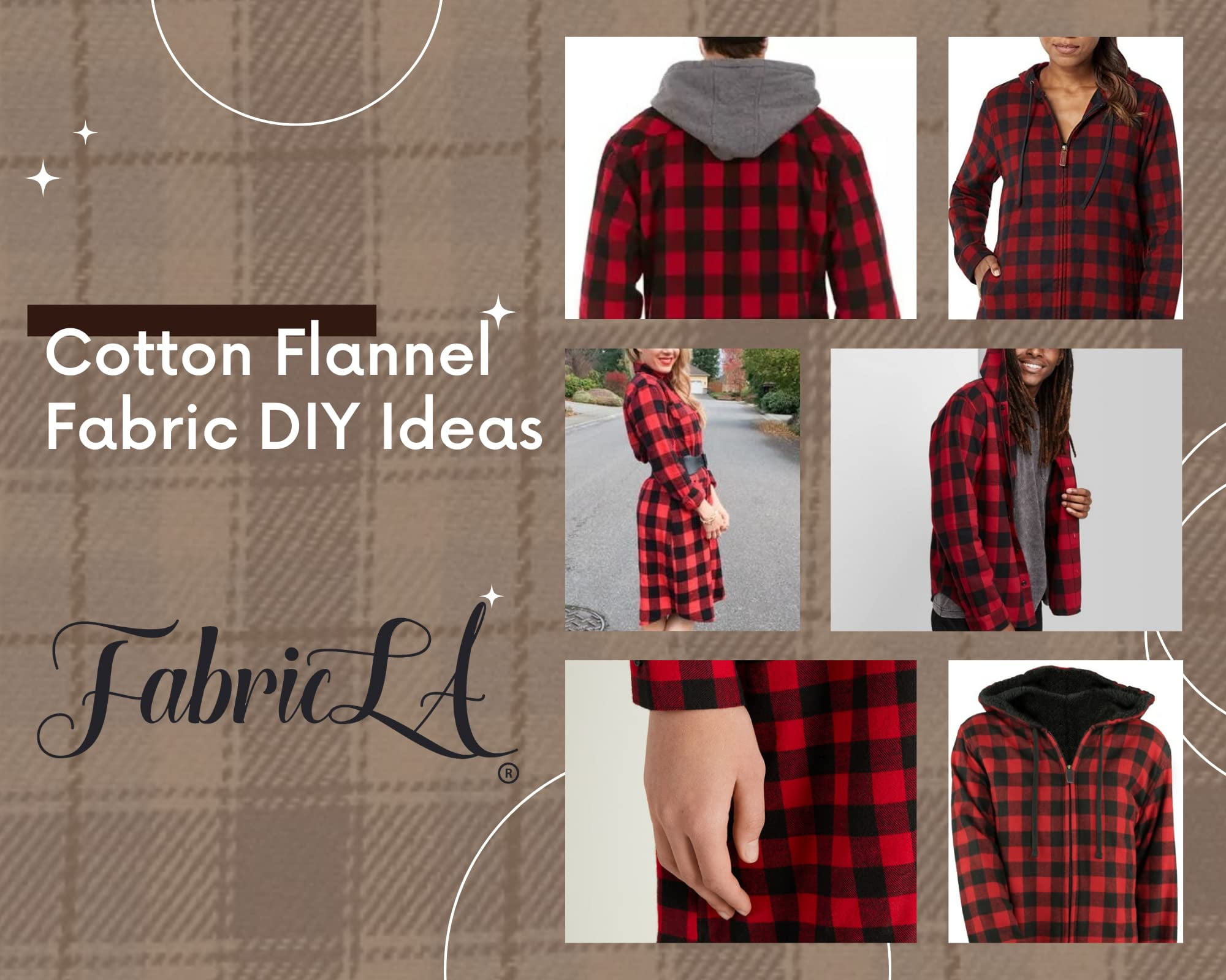 FabricLA Flannel Fabric by The Yard | 60" inches Wide Flannel Fabric | 100% Cotton Flannel Fabric for Baby Blanket, PJ, Shirt, Cloth Flannel Craft Fabric - Red & Black Fabric 5 Yard Pre Cut