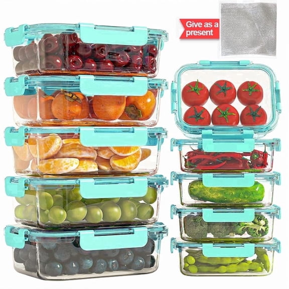 21Pcs Glass Food Storage Containers with Lids, Glass Airtight Meal Prep Container Set for Lunch, Kitchen Pantry Organizers and Storage, Leak Proof