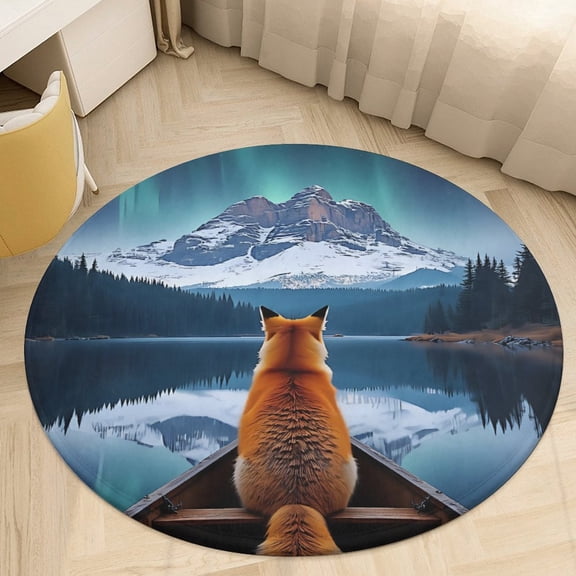 Cartoon Colorful Fox Round Area Rugs for Bedroom Living Room, 3FT Soft Indoor Circle Carpets, Carpet Home Decor Floor Mat