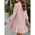 thumbnail image 5 of Long Sleeve Women Casual Button Down Shirt Dress Collared Pleated Swing Mini Dresses, 5 of 6