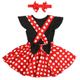 thumbnail image 3 of IBTOM CASTLE Polka Dots Tutu Outfit for Baby Girl Princess 1st Birthday Party Dress up with Overall Suspender Skirt and Headband 0-6 Months Black+Red, 3 of 8