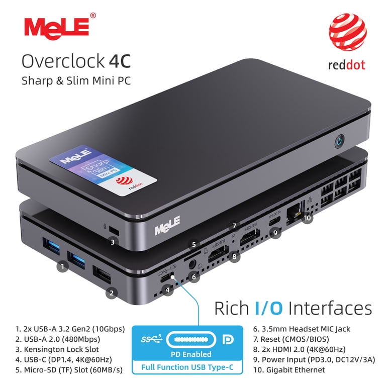 MeLE Compact CPU Micro PC, Windows 11 Pro N95 16GB 512GB 4K UHD