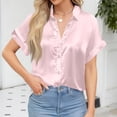 thumbnail image 4 of BOMYJESK Women's Blouse Satin Button Down Shirt Elegant Short Sleeve Silk Tops Formal Business Collared Clothes Pink XXL, 4 of 4