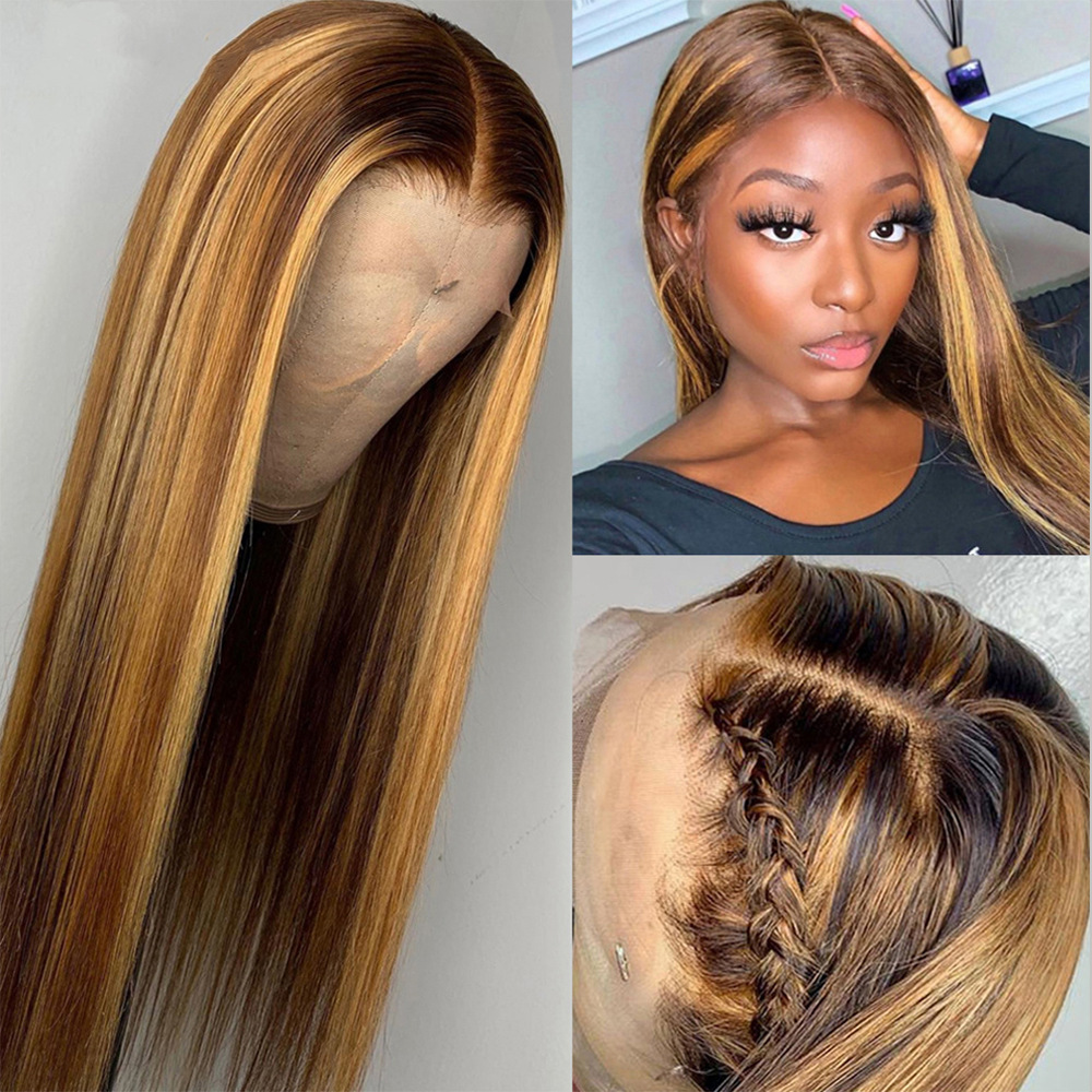 P4/27 Highlight 13x4 Lace Front Wig Brazilian Straight Human Hair Wig for Women Ombre Lace Frontal Wig Pre Plucked With Baby Hair 16 inch