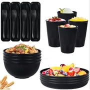 PandaTop Unbreakable Dinnerware Set, Wheat Straw Dinnerware Sets for 4 People (28pcs), Stackable Kitchen Plates and Bowls Set, Unbreakable Plastic Outdoor Camping Dishes, Dishwasher Microwave Safe