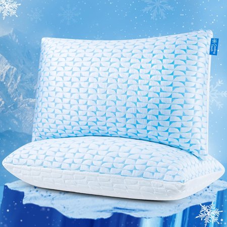 Foam Pillows Queen Size Set of 2, Cooling Bed Pillows for Side Back Stomach Sleepers, Gel Pillows Soft and Supportive for Sleeping with Washable Removable Cover, CertiPUR-US Certified