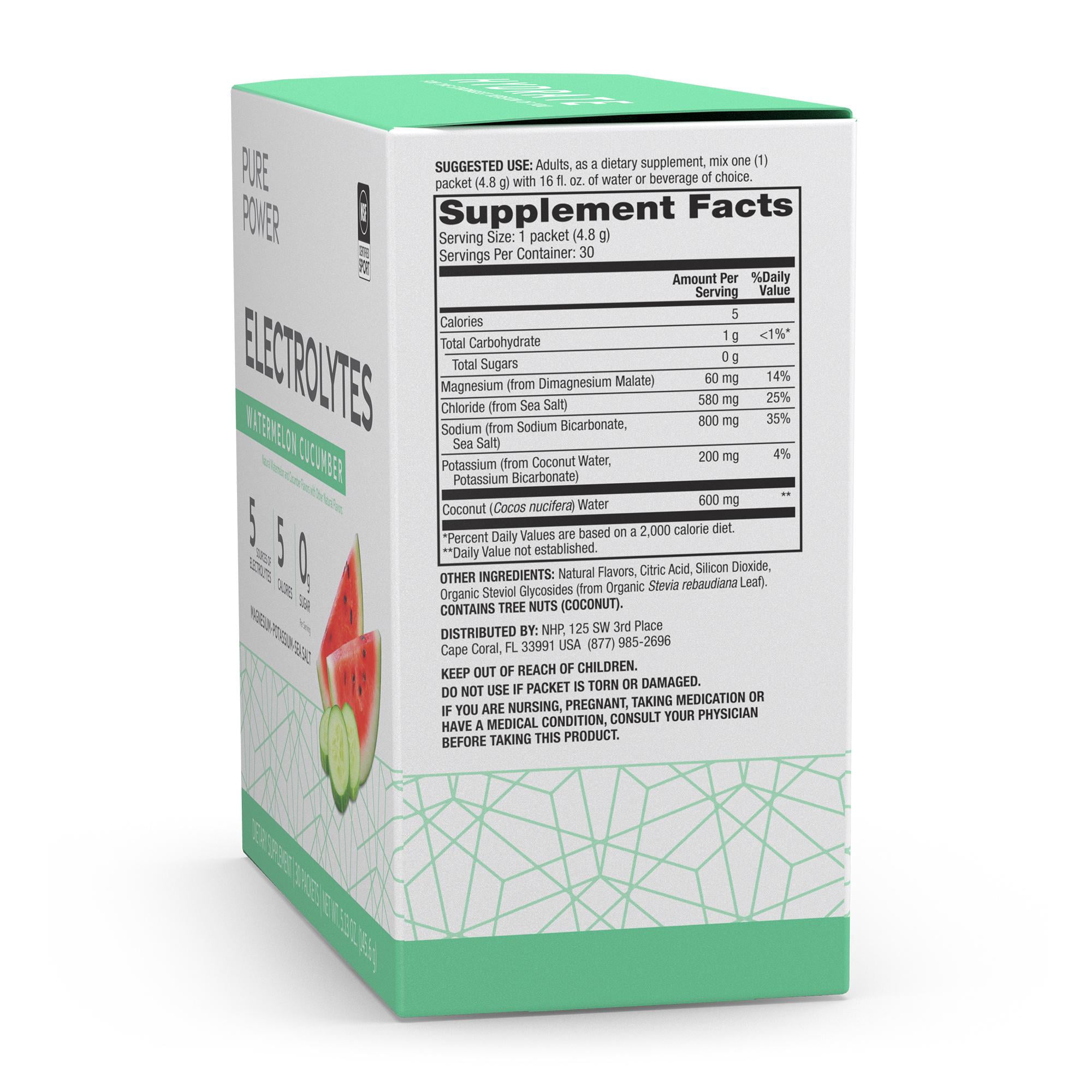 Dr. Mercola Pure Power Electrolytes - Supports Hydration & Muscle Function - Magnesium & Potassium Blend - 0 g Sugar per Serving - Watermelon Cucumber - 30 Packets