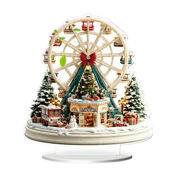 SLYNSHome Christmas Village Decorations for Tabletop,Acrylic Christmas Snow House Ornaments Holiday Home Decor Party Supplies