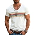 thumbnail image 2 of Mens T-Shirts Summer Lightweight Breathable Short Sleeve V Neck Loose Fit Casual Striped Shirt Streetwear, 2 of 5