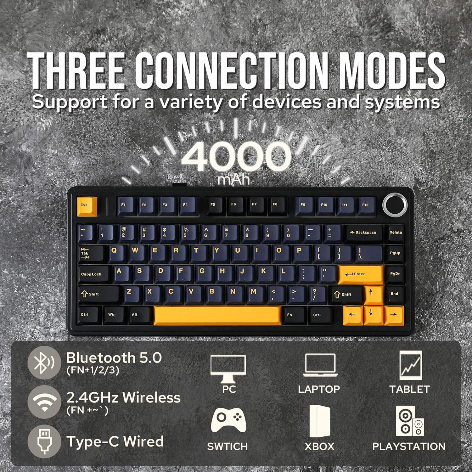 AULA F75 81-Key Wireless Hot Swappable Mechanical Gaming Keyboard, RGB, Knob, 4000 mAH Battery, Normal/ Patterned Keycap