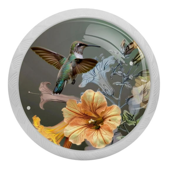PhooArto Humming Birds Flowers 4 PCS Crystal Glass Cabinet Knobs, Drawer Kitchen Cabinets Dresser Cupboard Wardrobe Pulls Handle - Glowing in the Dark