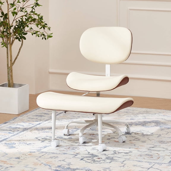 Erinnyees Ergonomic Criss-Cross Chair with Wheels & Retractable Footrest - Beige/Brown