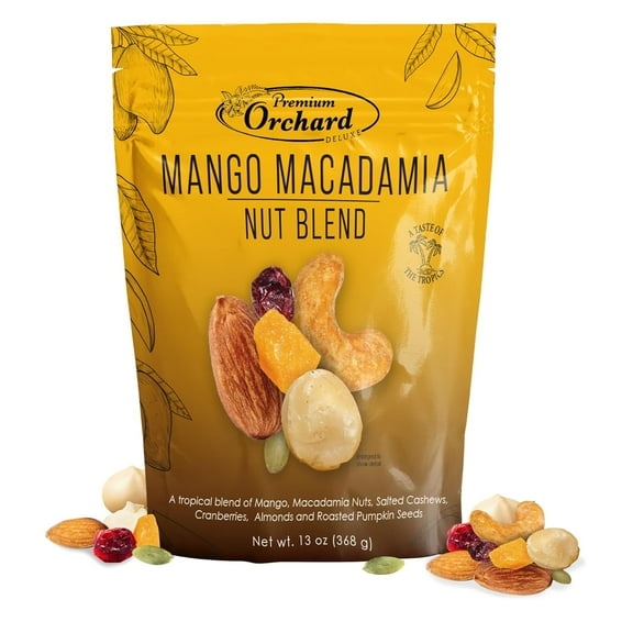 Premium Orchard Deluxe Mango Macadamia Nut Blend | Tropical Trail Mix | Gluten Free Fruit and Nut Mix | Healthy Snacks For the Whole Family