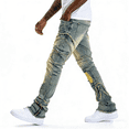 thumbnail image 3 of Men's Straight Leg Stretch Jeans | Distressed Acid Wash Denim | Ripped Frayed Detail | 4-Way Flex | Standard & Big & Tall Sizes | Trendy Streetwear Jeans for Men, 3 of 5