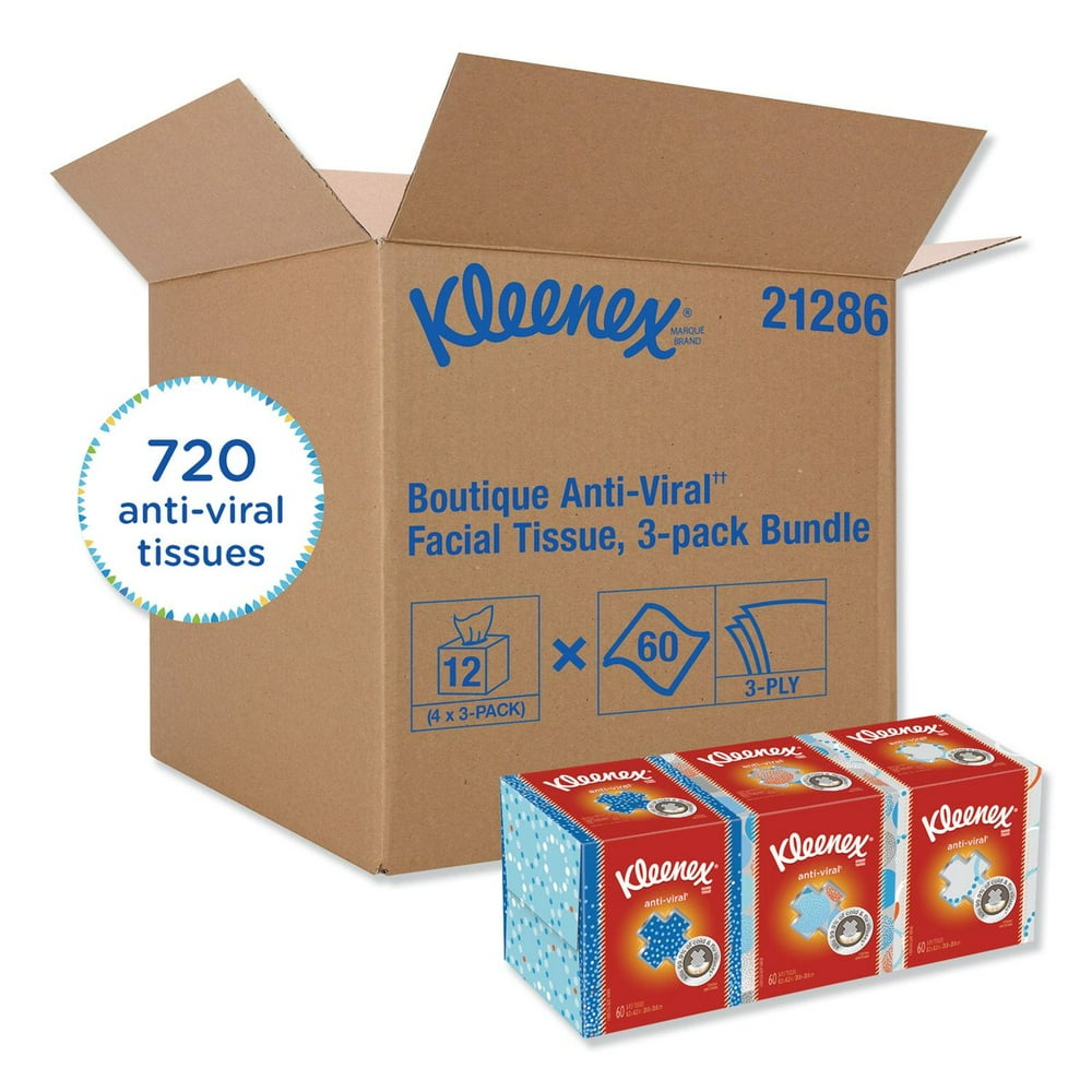 Kleenex Boutique AntiViral Facial Tissue, 3Ply, White, PopUp Box, 60