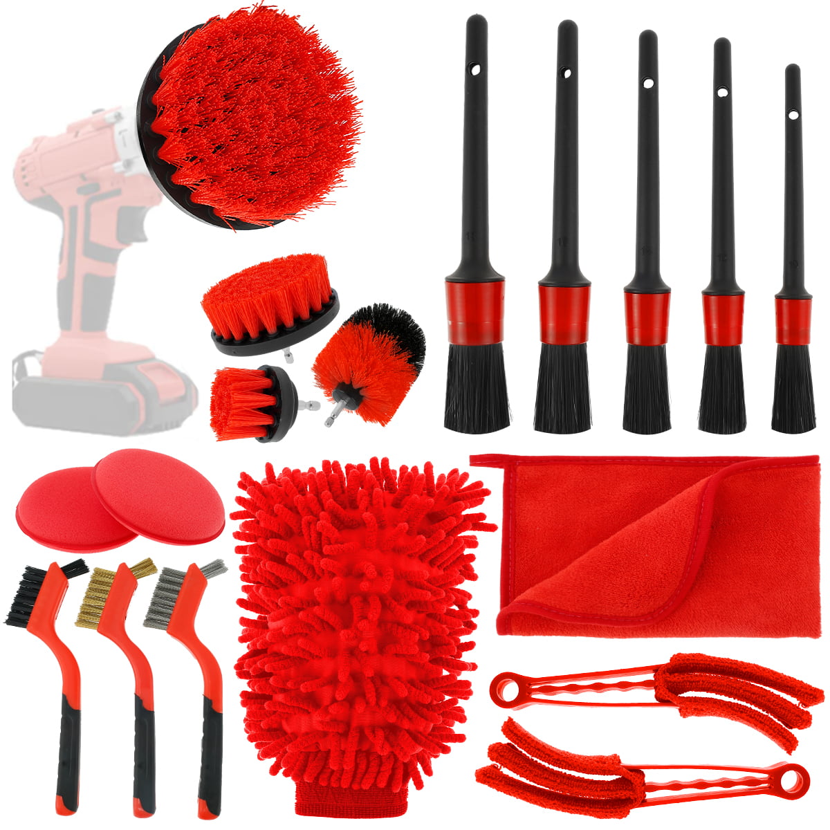 Air Vents Dashboard Car Cleaning Tools Kit Driller Attachment Set & All Purpose Clean for Cleaning Automobile Interior Wheels Leather Exterior 19 Pcs Car Detailing Brush Set with Carry Bag 
