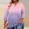 thumbnail image 2 of YUGYXL Plus Size Tshirts for Women 3/4 Sleeve Tshirts Gradient Color Baggy Shirts Casual V Neck Comfy Blouses Tops Dressy Lightweight Tees Purple XL, 2 of 5