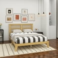thumbnail image 3 of Queen Size Rubber Wooden, Solid Wooden Bed with Rattan Headboard, Enhanced by Support Feet,Oak White, 3 of 10