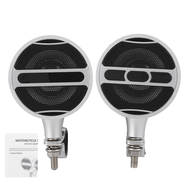 Altavoz para motocicleta de 12 V, resistente al agua, con Bluetooth, estéreo, reproductor de música MP3, radio FM para manillar de 22-30 mm.