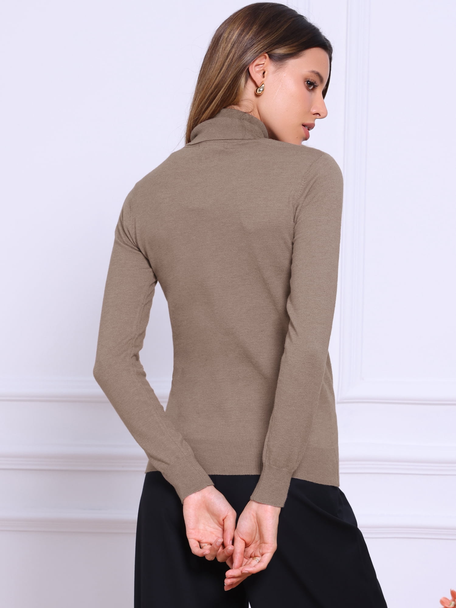 DARING DIVA Long Sleeve Turtleneck Knit Pullover Sweater M Coffee