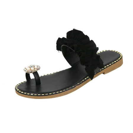 

Miarhb women shoes Women Girls Pearl Flat Bohemian Style Casual Sandals Slippers Beach Shoes