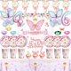 thumbnail image 2 of Decoración para fiesta de cumpleaños con mariposas moradas y rosas, vajilla con temática de mariposas, vasos de papel, platos, globos, suministros para fiestas para niñas, 2 of 5