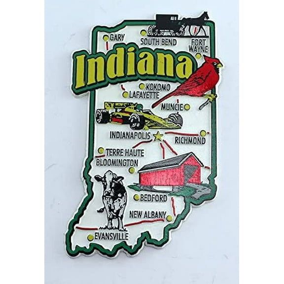 Indiana State Map and Landmarks Collage Magnet